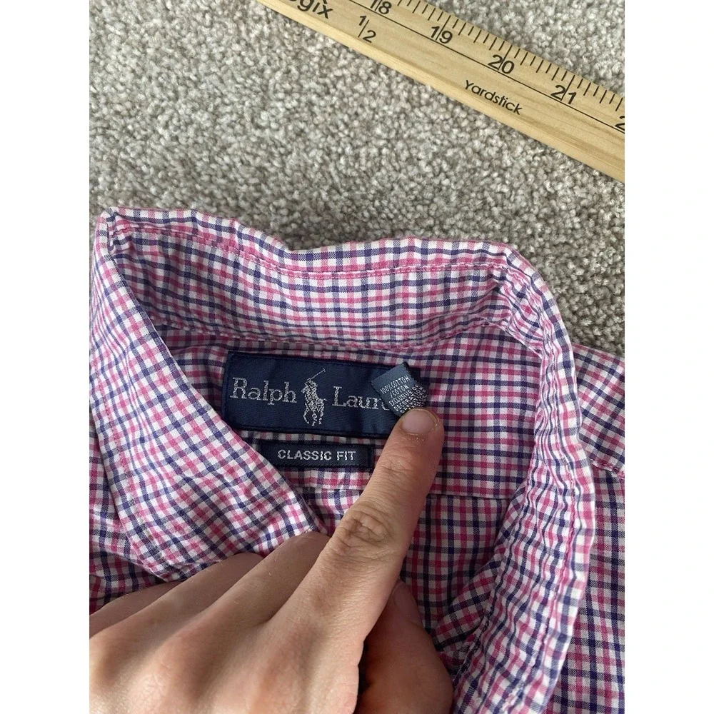 Polo Ralph Lauren Pink/Blue Plaid Gingham Shirt 15.5-34/35 Mens M Cotton Pony